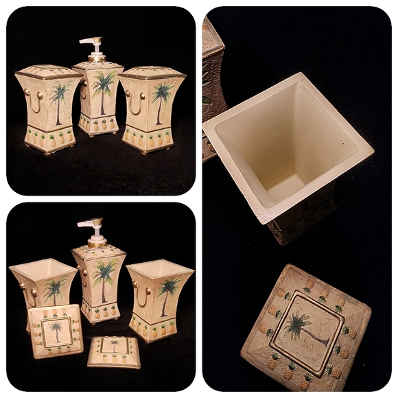 Vint/Mint 8pc Etched Palm Tree w/gold trim + name brand + heavy in weight - Picture 3 of 13